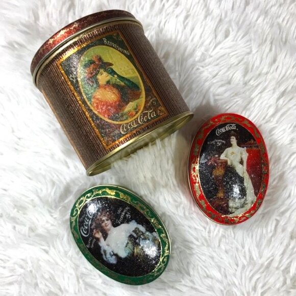 Set of 3 Vintage Coca-Cola Privileged Ladies Shimmer Round + Oval Mint Tins - Picture 1 of 15